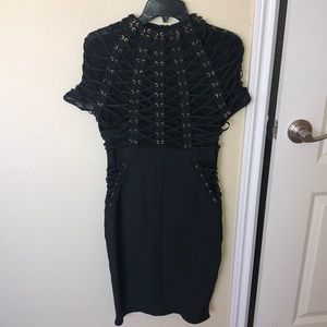 Bandage lace up black dress